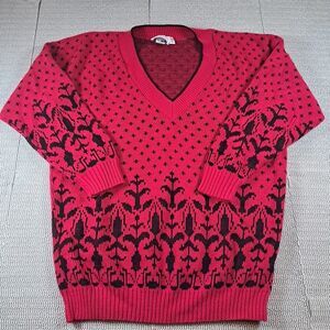 Classic Essentials Retro Sweater 90s Pink Black V Neck Womens XL 20W Granny Core